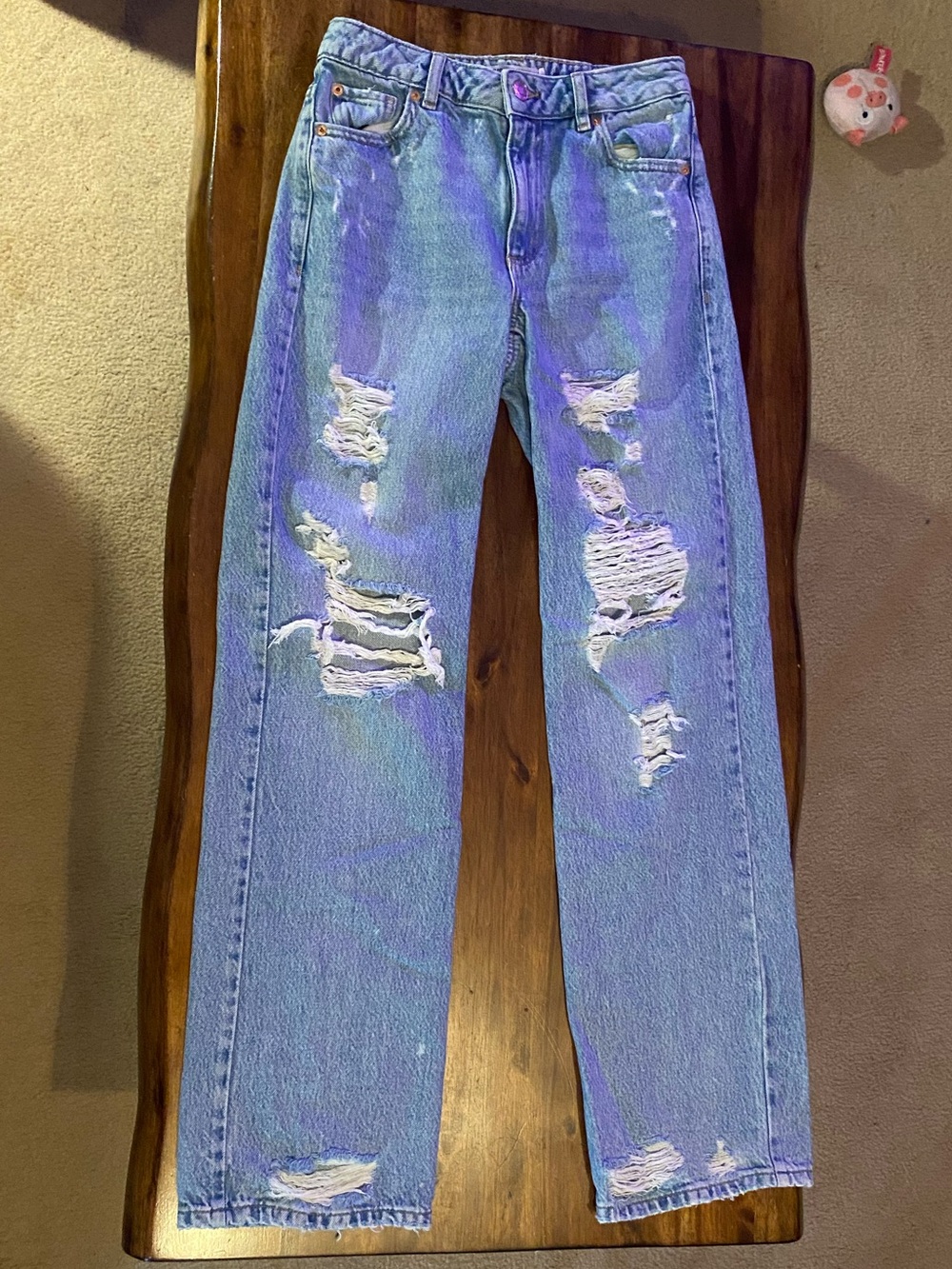 Garage Light Blue Distressed Womens Straight Jeans. Size 0